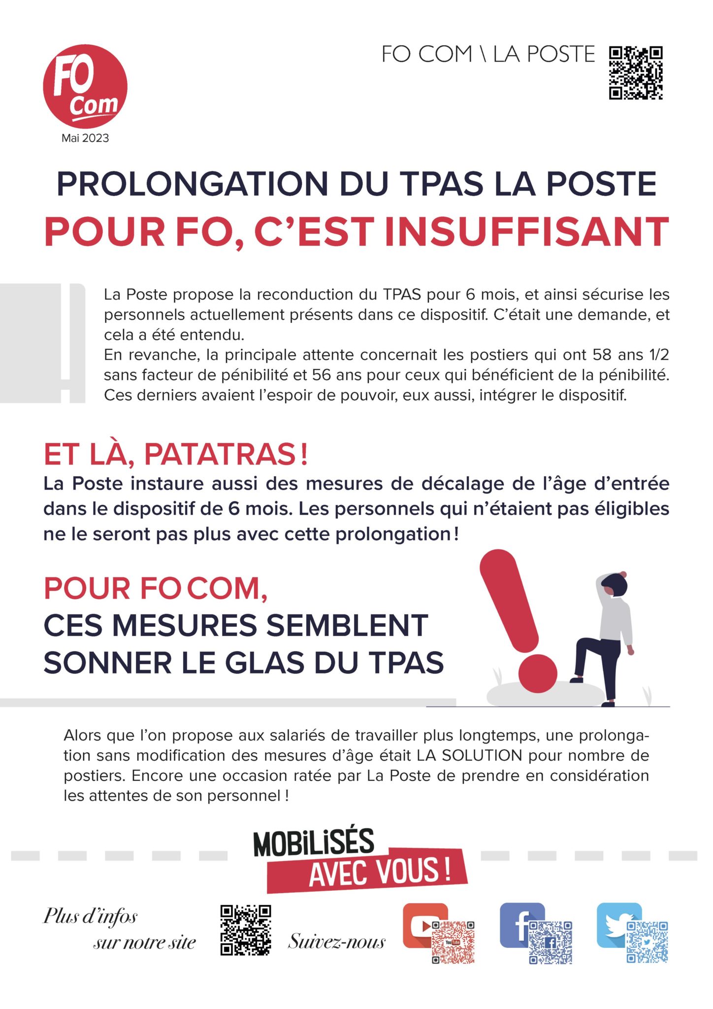 Prolongation du TPAS La Poste pour FO, c’est insuffisant poste